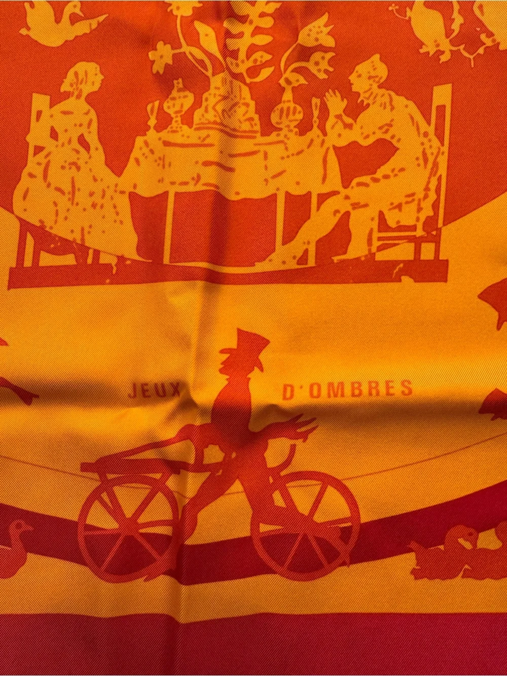Hermès Paris Jeux d’ Ombres Orange and Yellow Silk Scarf